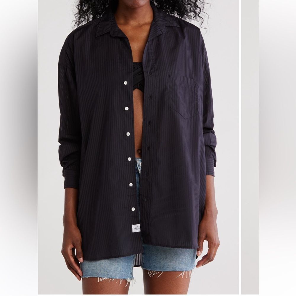 Frank & Eileen Shirley Stripe Oversize Button-Up Shirt Black Size Small Nwot